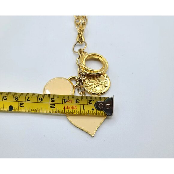 Vintage Goldtone Open Link Choker Necklace Multi Charm Pendant Enamel Hearts - Picture 6 of 10